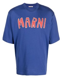 T-shirt à col rond brodé bleu marine Marni