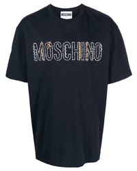 T-shirt à col rond brodé bleu marine Moschino