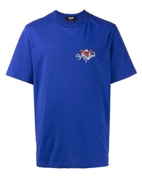 T-shirt à col rond brodé bleu marine MSGM