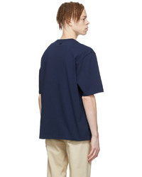 T-shirt à col rond brodé bleu marine AMI Alexandre Mattiussi