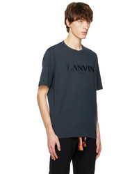 T-shirt à col rond brodé bleu marine Lanvin
