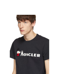 T-shirt à col rond brodé bleu marine Moncler