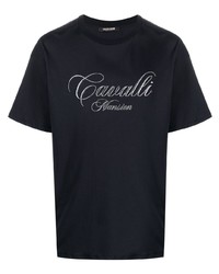 T-shirt à col rond brodé bleu marine Roberto Cavalli