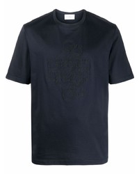 T-shirt à col rond brodé bleu marine Salvatore Ferragamo