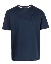 T-shirt à col rond brodé bleu marine Shanghai Tang