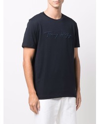 T-shirt à col rond brodé bleu marine Tommy Hilfiger