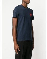 T-shirt à col rond brodé bleu marine Alexander McQueen