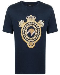 T-shirt à col rond brodé bleu marine Stefano Ricci