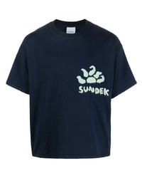T-shirt à col rond brodé bleu marine Sundek