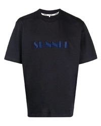 T-shirt à col rond brodé bleu marine Sunnei