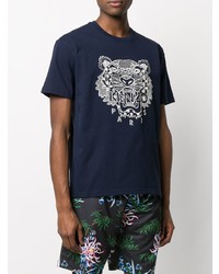 T-shirt à col rond brodé bleu marine Kenzo