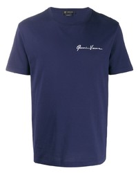 T-shirt à col rond brodé bleu marine Versace