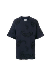 T-shirt à col rond brodé bleu marine Wooyoungmi