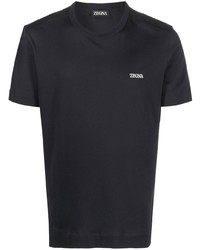 T-shirt à col rond brodé bleu marine Zegna