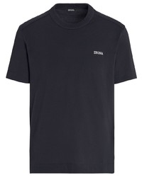 T-shirt à col rond brodé bleu marine Zegna