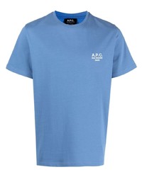 T-shirt à col rond brodé bleu A.P.C.