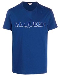 T-shirt à col rond brodé bleu Alexander McQueen