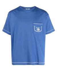 T-shirt à col rond brodé bleu Bode