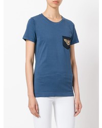 T-shirt à col rond brodé bleu Mr & Mrs Italy