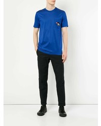 T-shirt à col rond brodé bleu Lanvin