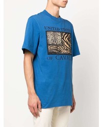 T-shirt à col rond brodé bleu Roberto Cavalli