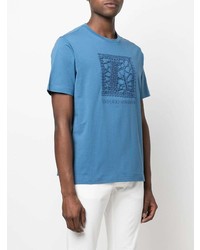 T-shirt à col rond brodé bleu Emporio Armani