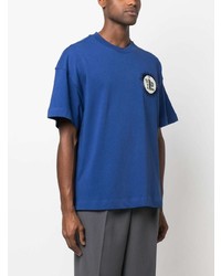 T-shirt à col rond brodé bleu Emporio Armani