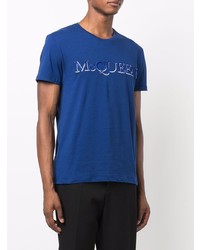 T-shirt à col rond brodé bleu Alexander McQueen