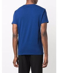 T-shirt à col rond brodé bleu Alexander McQueen