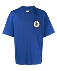 T-shirt à col rond brodé bleu Emporio Armani