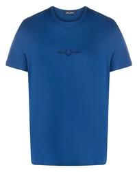 T-shirt à col rond brodé bleu Fred Perry