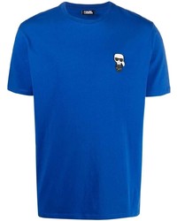 T-shirt à col rond brodé bleu Karl Lagerfeld