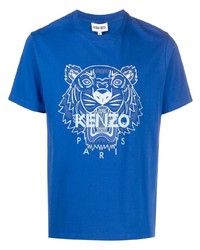 T-shirt à col rond brodé bleu Kenzo