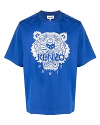 T-shirt à col rond brodé bleu Kenzo