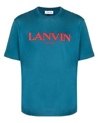 T-shirt à col rond brodé bleu Lanvin