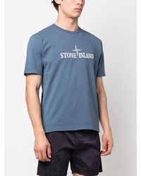 T-shirt à col rond brodé bleu Stone Island