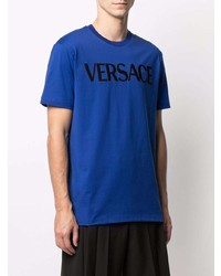 T-shirt à col rond brodé bleu Versace