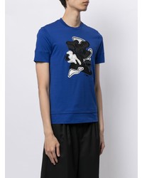 T-shirt à col rond brodé bleu Emporio Armani