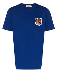 T-shirt à col rond brodé bleu MAISON KITSUNÉ