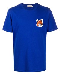 T-shirt à col rond brodé bleu MAISON KITSUNÉ