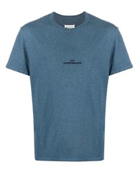 T-shirt à col rond brodé bleu Maison Margiela