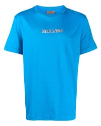 T-shirt à col rond brodé bleu Missoni