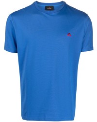 T-shirt à col rond brodé bleu Peuterey
