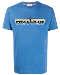 T-shirt à col rond brodé bleu Stone Island