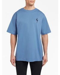 T-shirt à col rond brodé bleu Giuseppe Zanotti