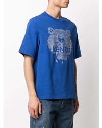 T-shirt à col rond brodé bleu Kenzo