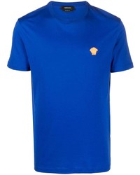 T-shirt à col rond brodé bleu Versace