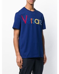 T-shirt à col rond brodé bleu Versace