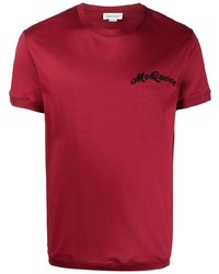T-shirt à col rond brodé bordeaux Alexander McQueen
