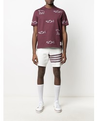 T-shirt à col rond brodé bordeaux Thom Browne